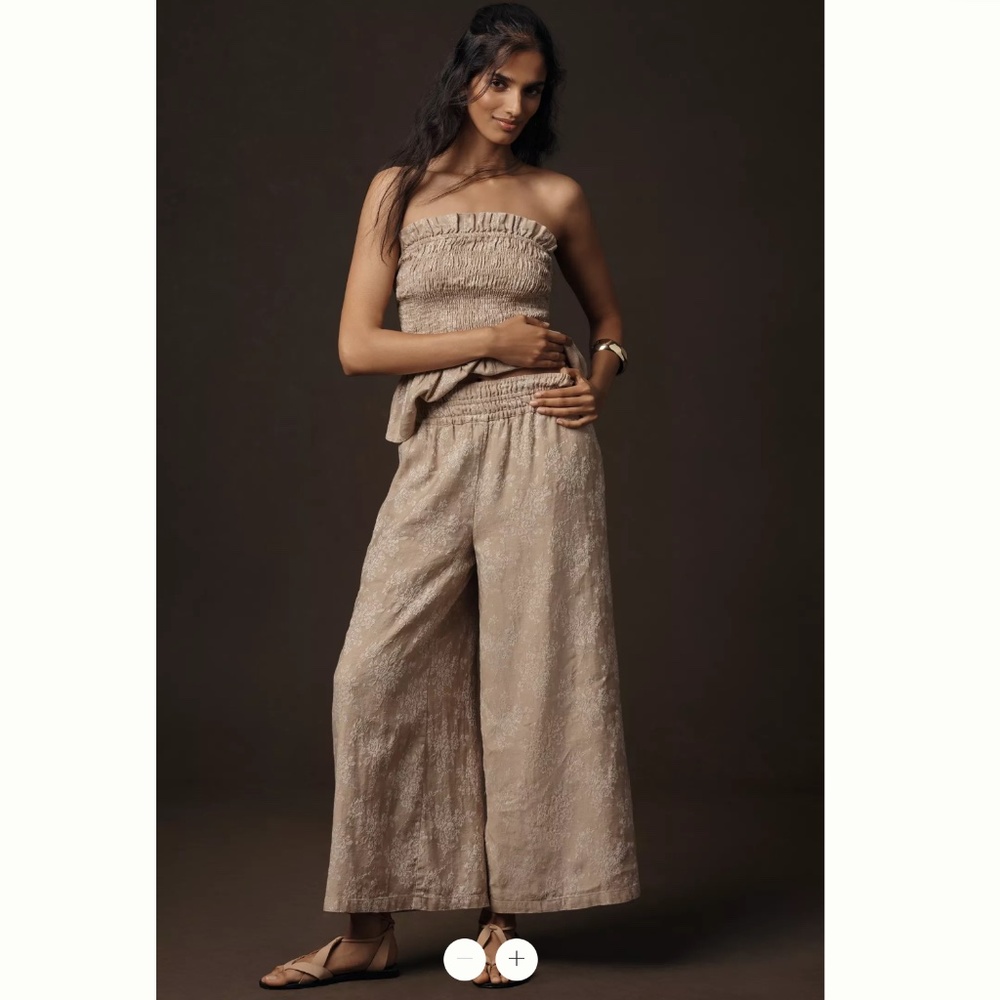 Anthropologie Somerset Jaquard wide leg linen pull-on pant. NWT size S